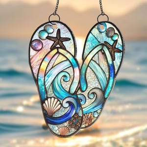 Flip Flop Suncatcher,Beach Suncatcher,Summer Seaside Window Decor,Coastal Ornament,Ocean Lover Gift,Beach House Ornament,Vacation Home Decor