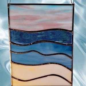 Beautiful Ocean View, Colorful Sky, Blue Waves, Window Hanging, Suncatcher, Gift for any Occasion